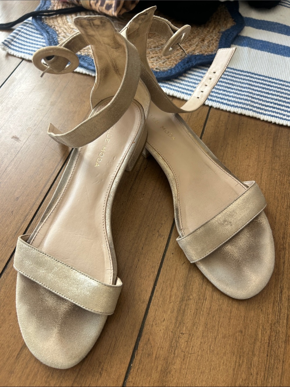 Pelle Moda Metallic Gold Ankle-Strap Sandals 6.5